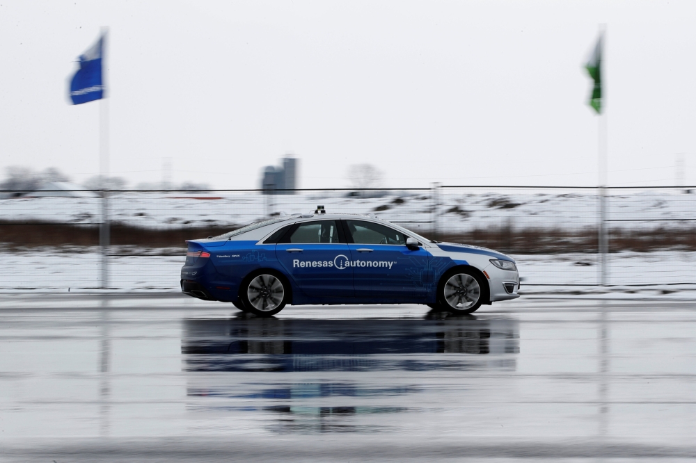 A self-driving car drives during a demonstration at the Renesas Electronics autonomous vehicle test track in Stratford, Ontario, Canada, in this March 7, 2018 file photo. — Reuters