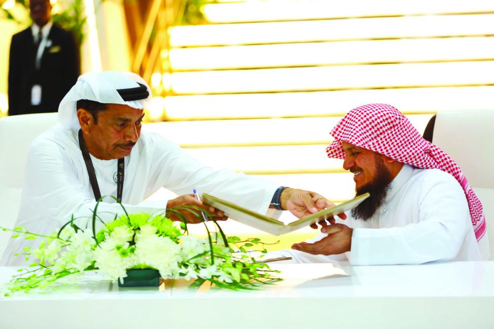 Maj. Gen. Abdul Rahman Saad Al Hussaini and Mohammad Hilal Al Kaabi, chairman of IGG Group at the signing ceremony. — Courtesy photo