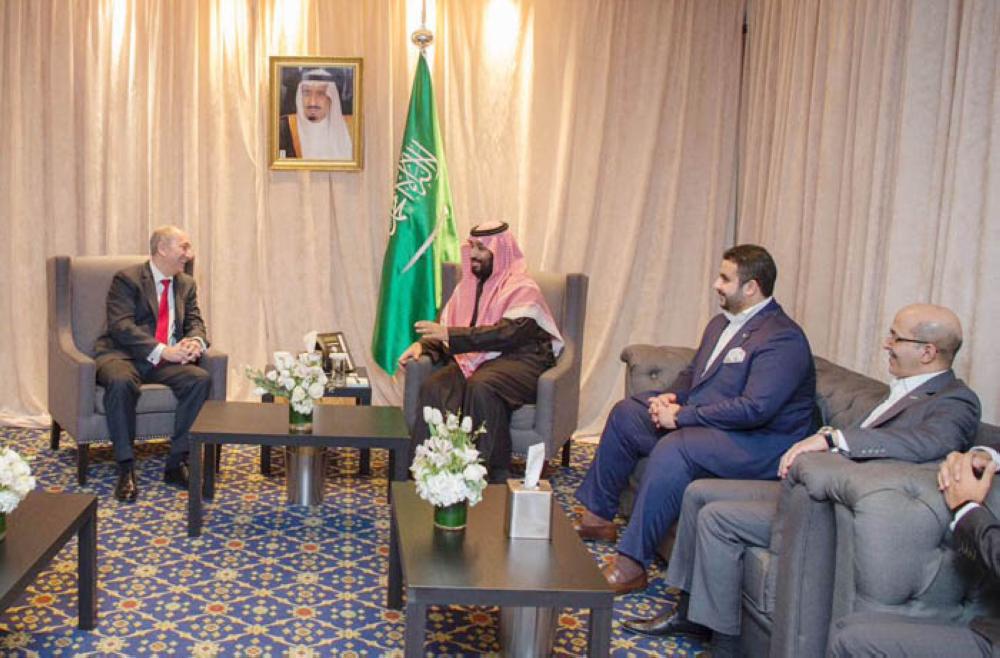 Crown Prince Muhammad Bin Salman, deputy premier and minister of defense, meets FTSE Russel’s CEO Mark Makepeace in New York on Wednesday. — SPA