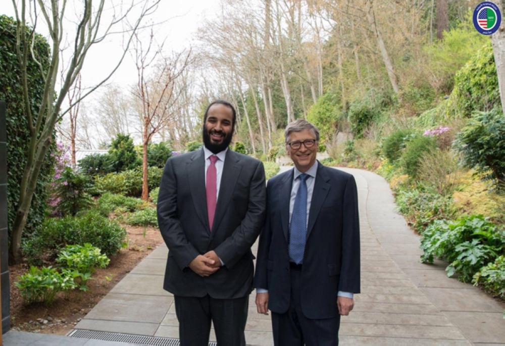 Crown Prince Muhammad Bin Salman, deputy premier and minister of defense, meets Microsoft CEO Satya Nadella in Seattle to exchange talks on cooperation in training Saudi youth. -- SPA