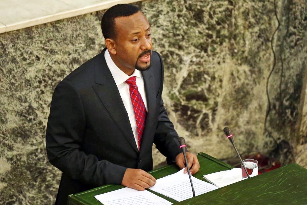Ethiopia’s incoming Prime Minister Abiye Ahmed delivers his acceptance speech after taking his oath of office during a ceremony at the House of Peoples’ Representatives in Addis Ababa, Ethiopia, on Monday. — Reuters