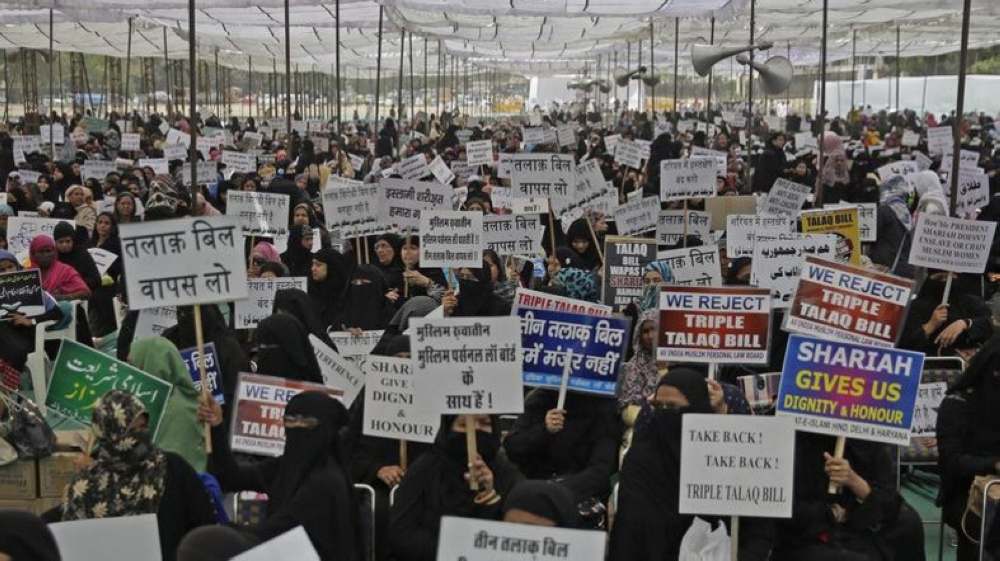 Muslim women participate in a protest against the draft law on banning “triple talaq” earlier this month in New Delhi. — AP