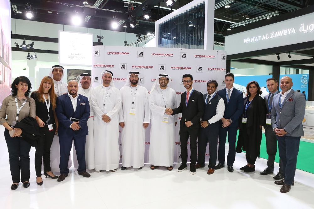 From left: Fahad Al Ketbi, Deputy CEO, Aldar; Talal Al Dhiyebi, CEO, Aldar; Bibop Gresta, Chairman, HyperloopTT; Joel Michael, Head of Business Development for India, HyperloopTT; Rodrigo Sa, Head of Global Business Development, HyperloopTT


