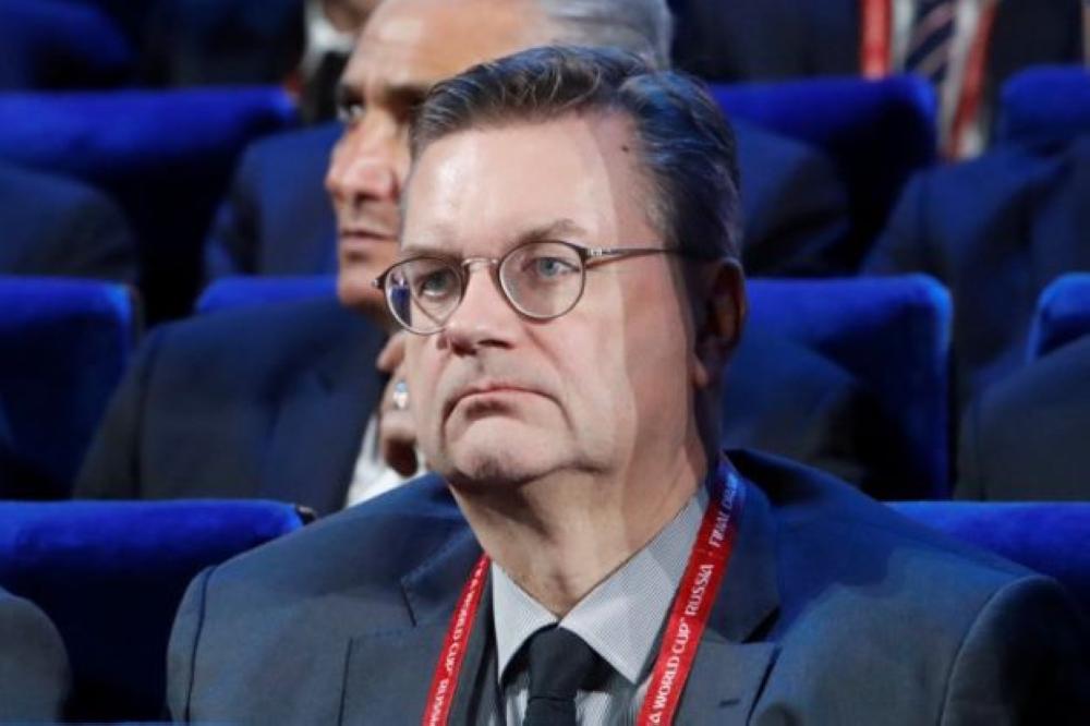 German Football Association (DFB) President Reinhard Grindel, seen in this file photo, handed the German bid file at UEFA headquarters in Nyon, Switzerland.