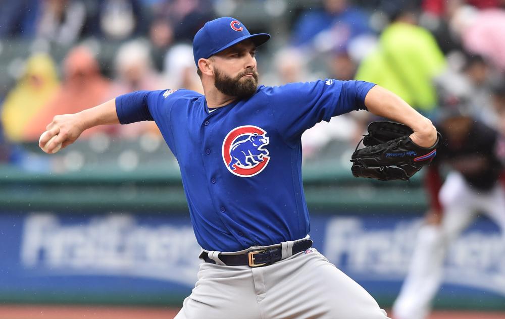 Chicago Cubs’ starting pitcher Tyler Chatwood throws a pitch against the Cleveland Indians during their MLB game at Progressive Field in Cleveland Tuesday. — Reuters