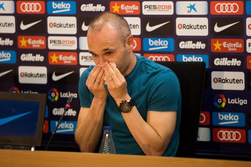 Barcelona’s Spanish midfielder Andres Iniesta during a press conference to announce his departure from the Spanish club by the end of the season at Joan Gamper sports city in Barcelona Friday. — EPA