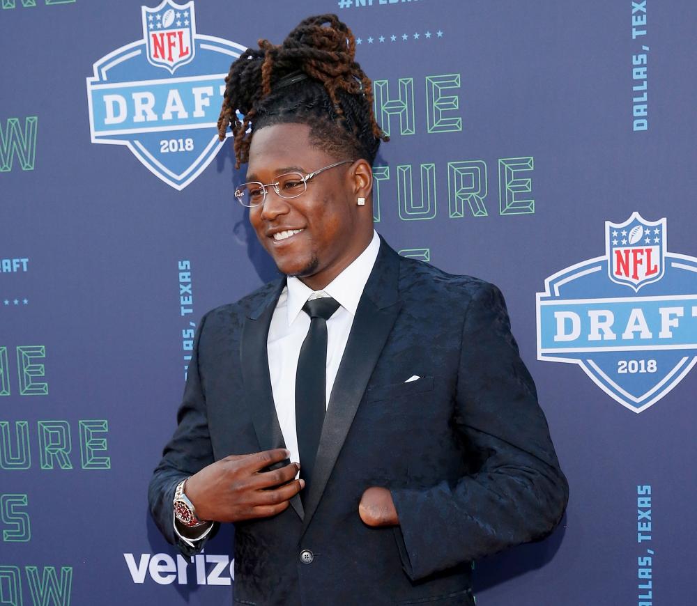 Shaquem Griffin poses on the red carpet prior to the start of the 2018 NFL Draft at AT&T Stadium in Arlington, Texas, Wednesday. — AFP 