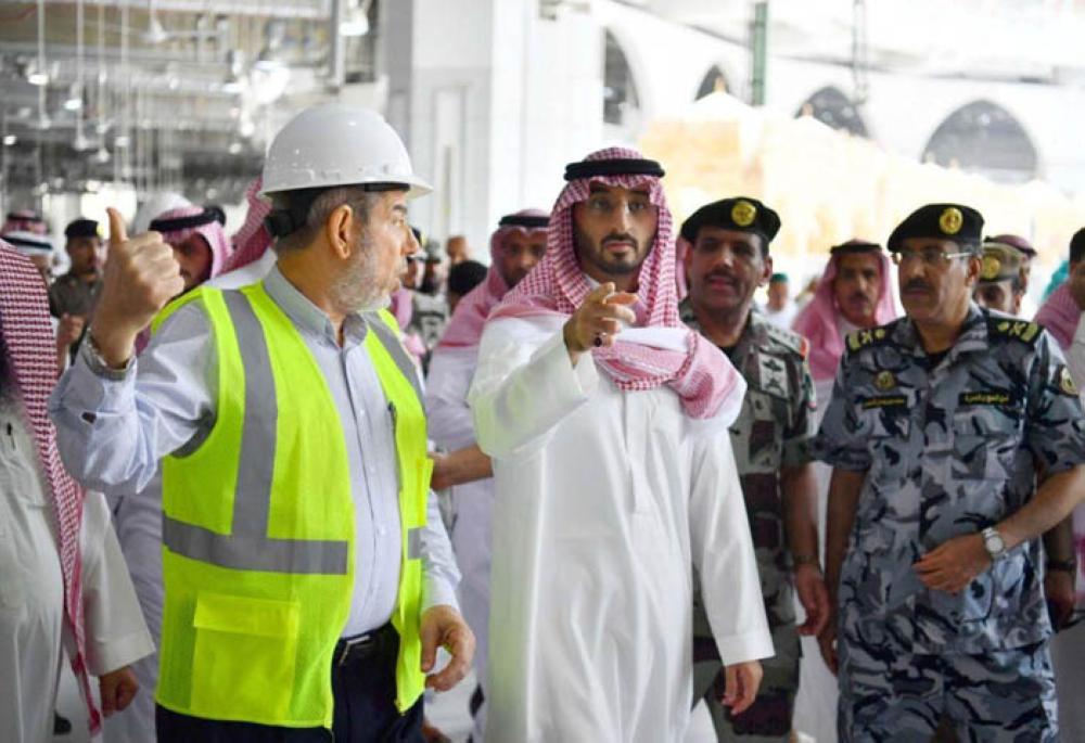 Deputy Emir of Makkah Prince Abdullah Bin Bandar, who is also the deputy chairman of the Central Haj Committee, visited the Grand Mosque on Monday to inspect the arrangements for Ramadan and review the field plans of security forces to manage the crowd and ensure the safety of pilgrims and worshipers. — SPA