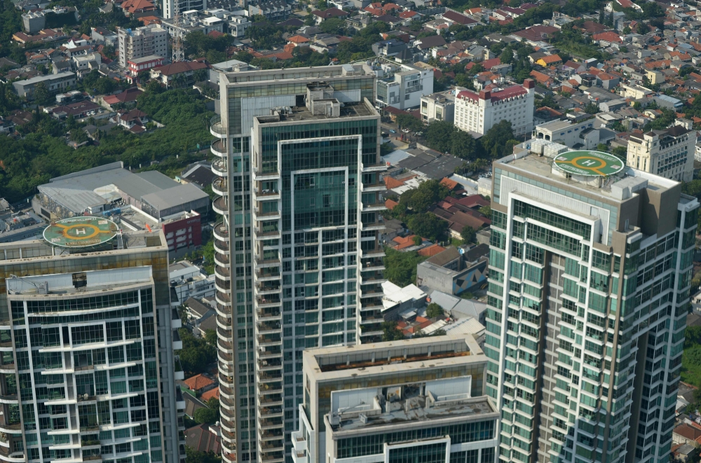 This picture shows two helipads as a Helicity flies over Jakarta. — AFP