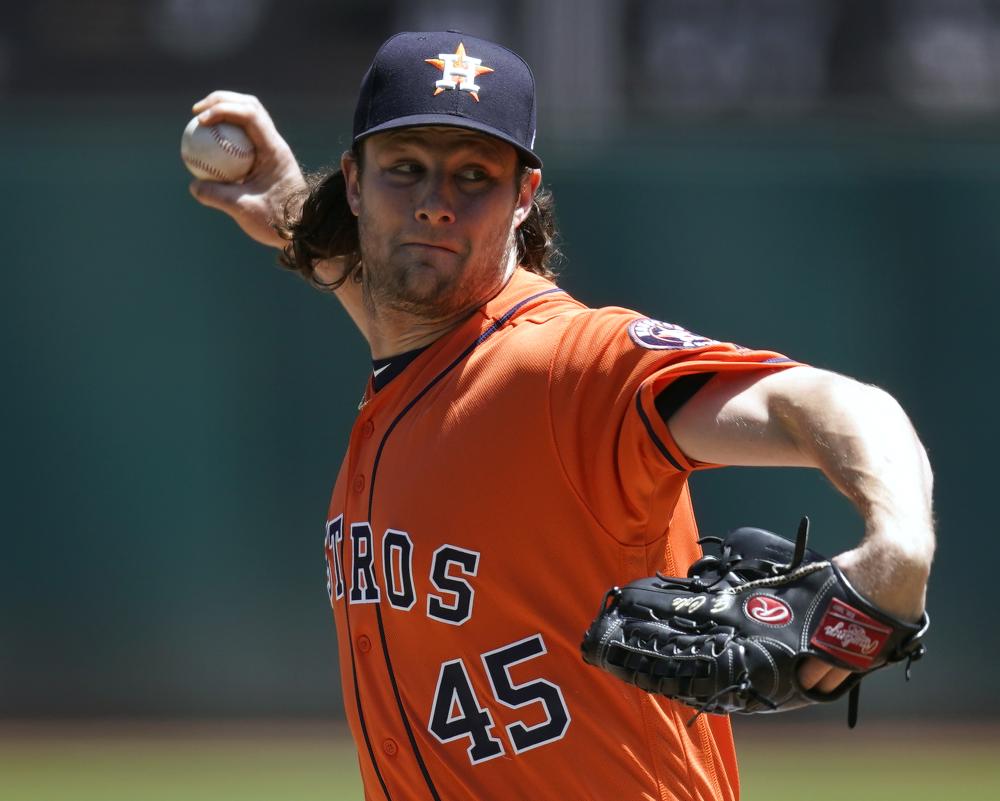 Houston Astros’ starting pitcher Gerrit Cole winds up for a pitch against the Oakland Athletics during their MLB game at the Oakland Coliseum in Oakland, California, Wednesday. — EPA