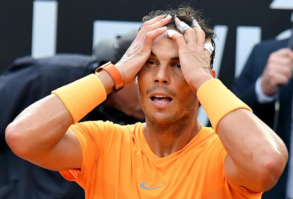 Spain’s Rafael Nadal celebrates after defeating Germany’s Alexander Zverev in the final at the Italian Open in Rome Sunday. — EPA 