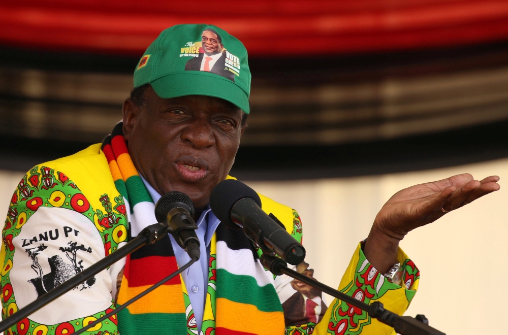 President Emmerson Mnangagwa addresses an election rally of his ruling ZANU PF party in Mutare, Zimbabwe, in this May 19, 2018 file photo. — Reuters
