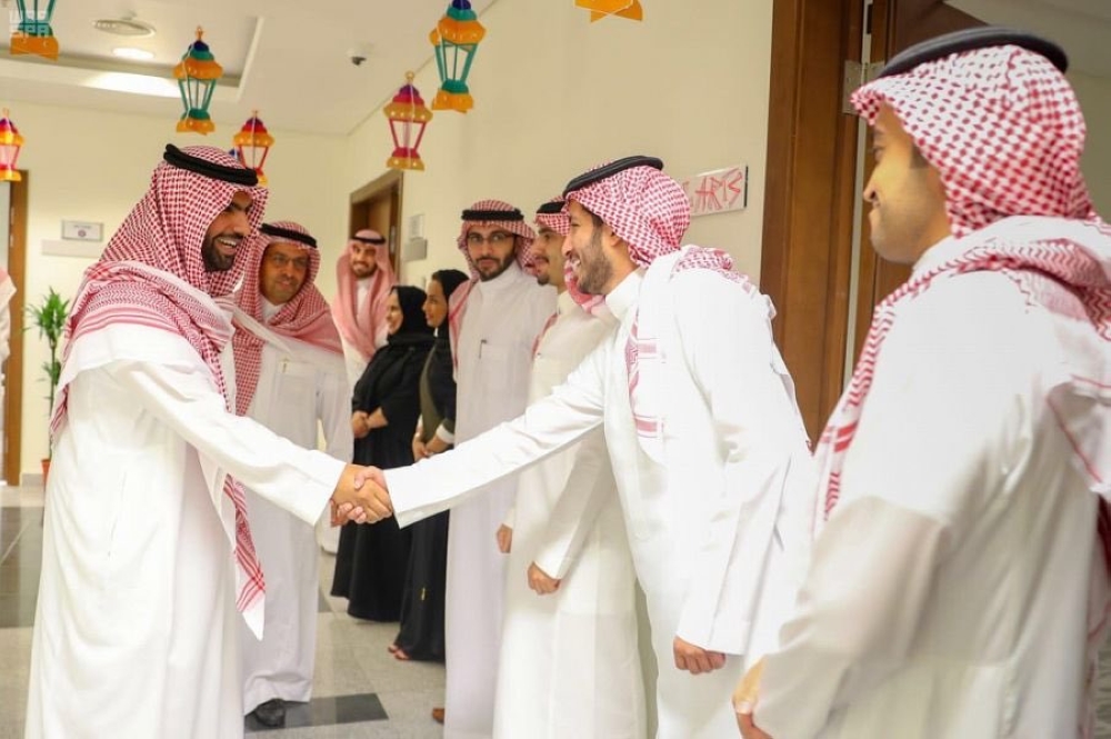 Minister of Culture Prince Badr Bin Abdullah Bin Farhan meets the staff of the General Authority for Culture on Saturday. — SPA