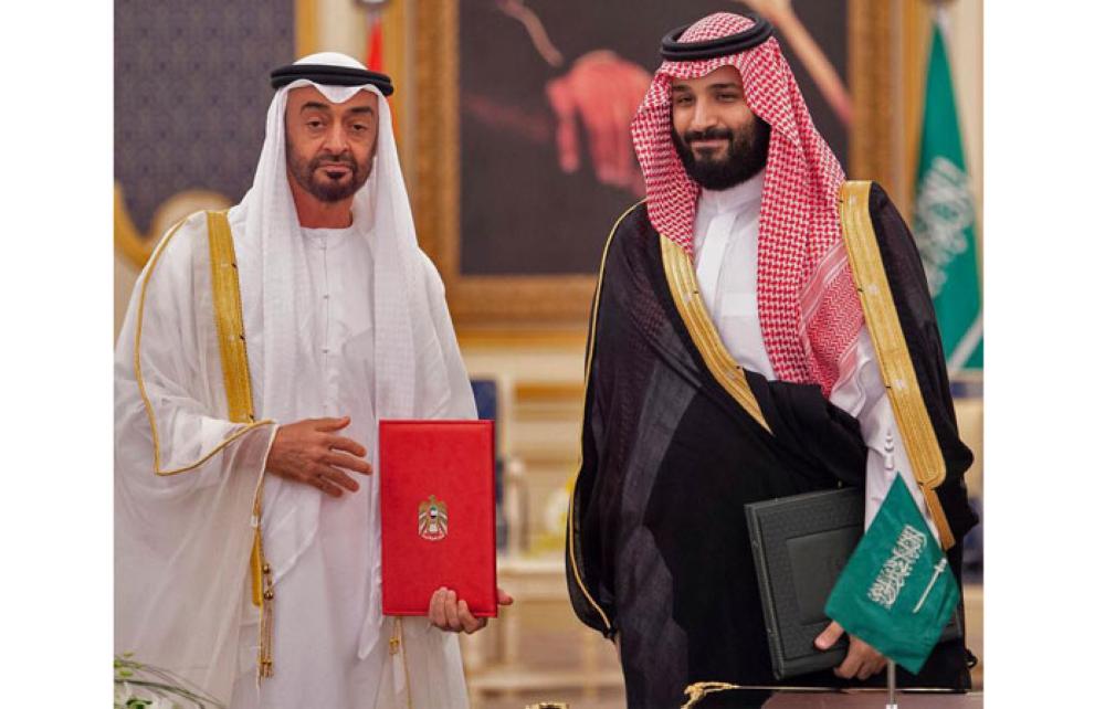 Crown Prince Muhammad Bin Salman, deputy premier and minister of defense, attends a meeting with Abu Dhabi Crown Prince Mohamed Bin Zayed in Jeddah, late Wednesday. — AFP