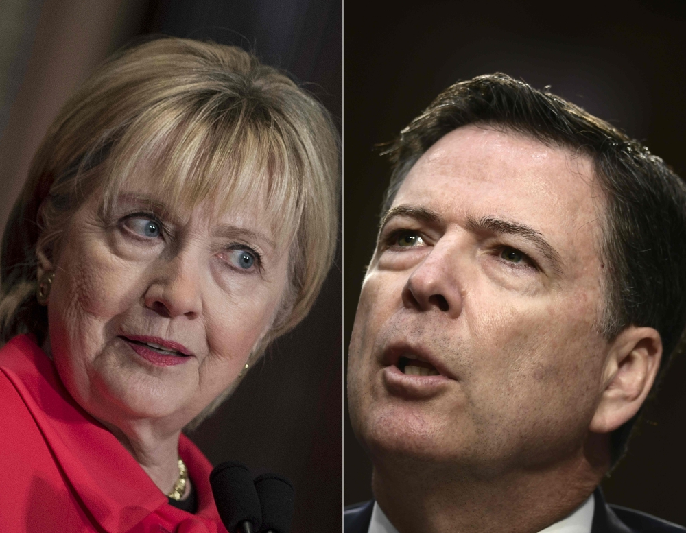 This combination of file photos shows former US Secretary of State Hillary Clinton and former FBI director James Comey. — AFP