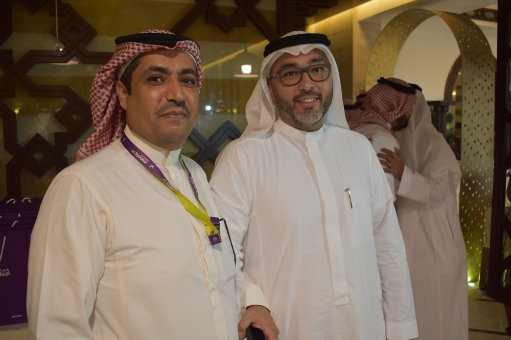 Amin Bukhari, right, head of the people’s department at flyadeal, alongside Media Relations Manager Abdullah Al-Zahrani, at the Iftar celebration.— Courtesy photos
