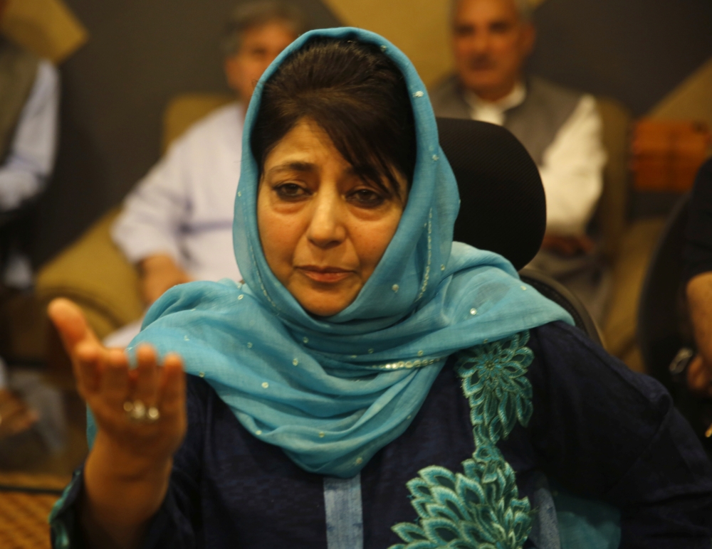 Chief Minister of Indian Kashmir Mehbooba Mufti addresses a press conference after resigning at her residence in Srinagar, the summer capital of Indian Kashmir, on Tuesday. — EPA
