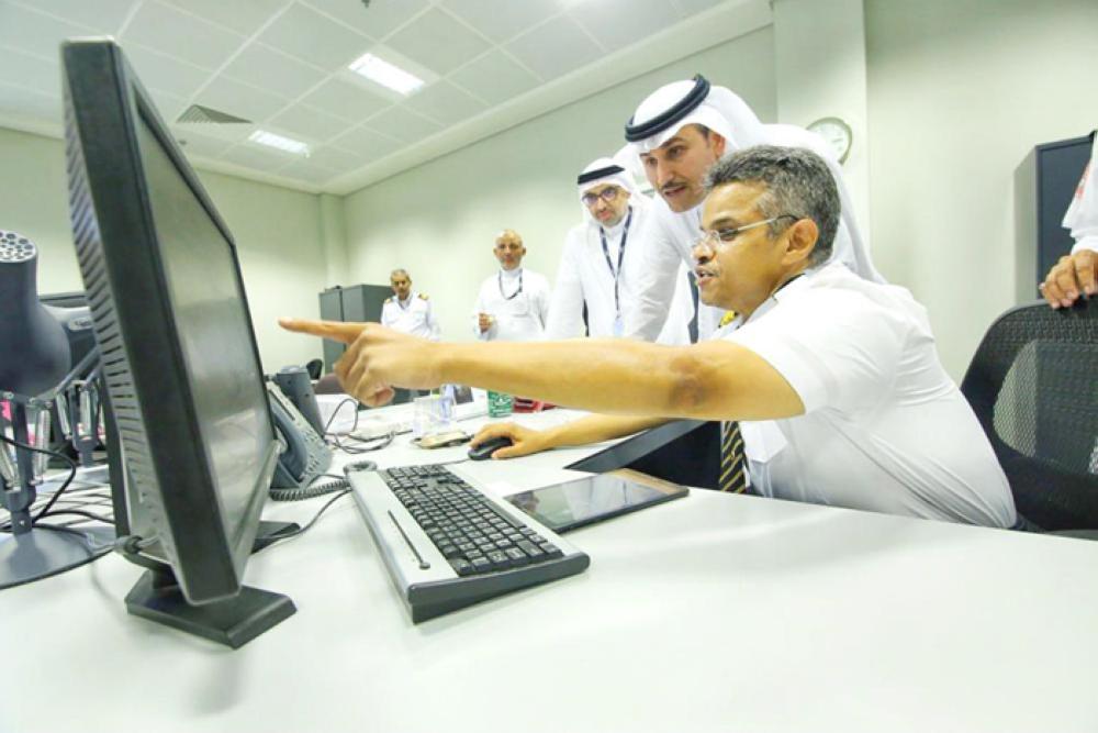 Director General Saleh Bin Nasser Al-Jasir gets briefed on the national carrier’s programs during his inspection tour of King Abdulaziz International Airport in Jeddah on Monday. — Okaz photo