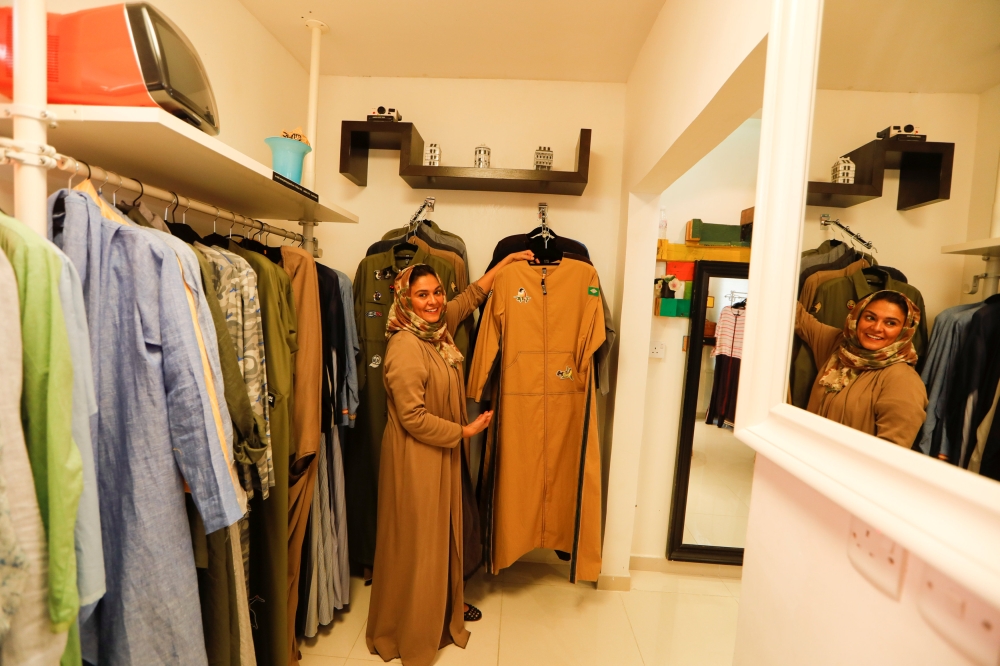 Eman Joharjy reacts as she is about to drive to Jeddah's Corniche to cycle.