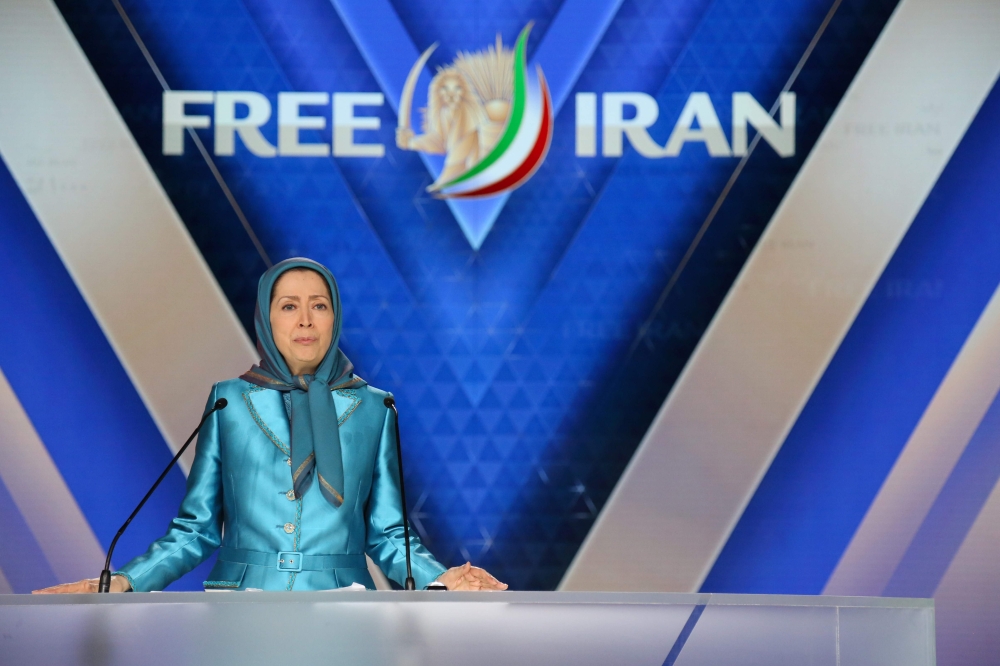 Maryam Rajavi delivers a speech during the meeting “Free Iran 2018 — the Alternative”, organized by the People’s Mujahedin of Iran in Villepinte, near Paris on Saturday. — AFP