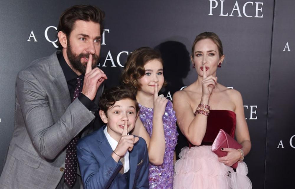 From left, actors John Krasinski, Noah Jupe, Millicent Simmonds and Emily Blunt attend the premiere of 