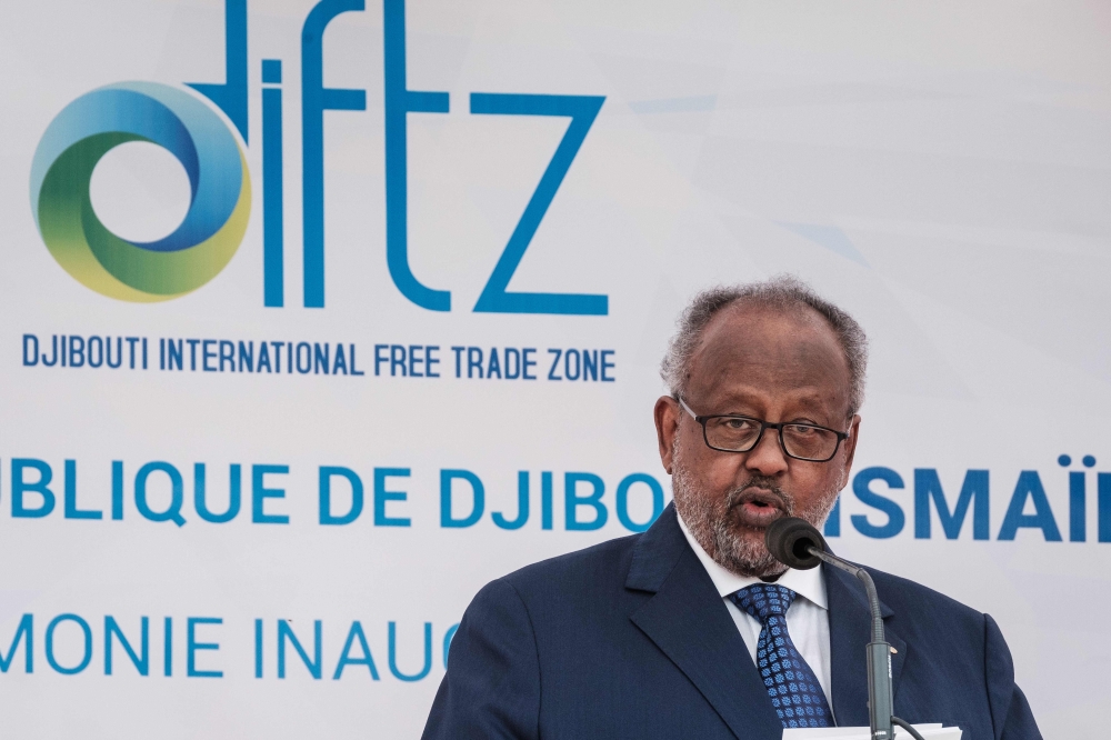 A container truck passes through the main gate of Djibouti International Free Trade Zone (DIFTZ) after the inauguration ceremony in Djibouti on Thursday. — AFP