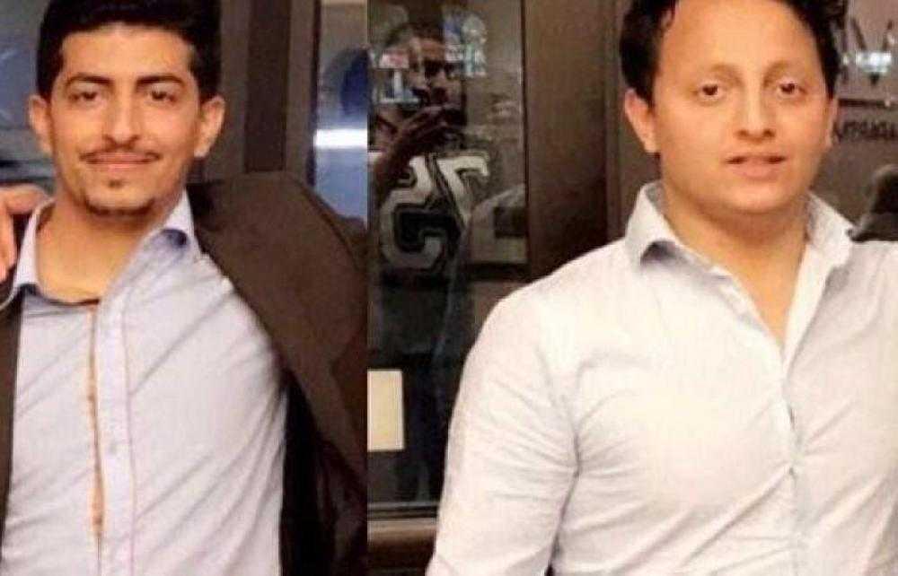 The bodies of Theeb and Jasser Al-Rakah Al-Yami arrive at Najran airport on Sunday.