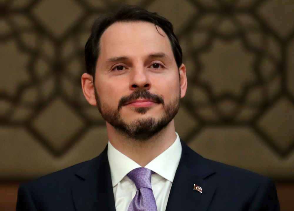 Turkish President Tayyip Erdogan's son-in-law and newly appointed Treasury and Finance Minister Berat Albayrak attends a presser at the Presidential Palace in Ankara, Turkey July 9, 2018. REUTERS/Umit Bektas