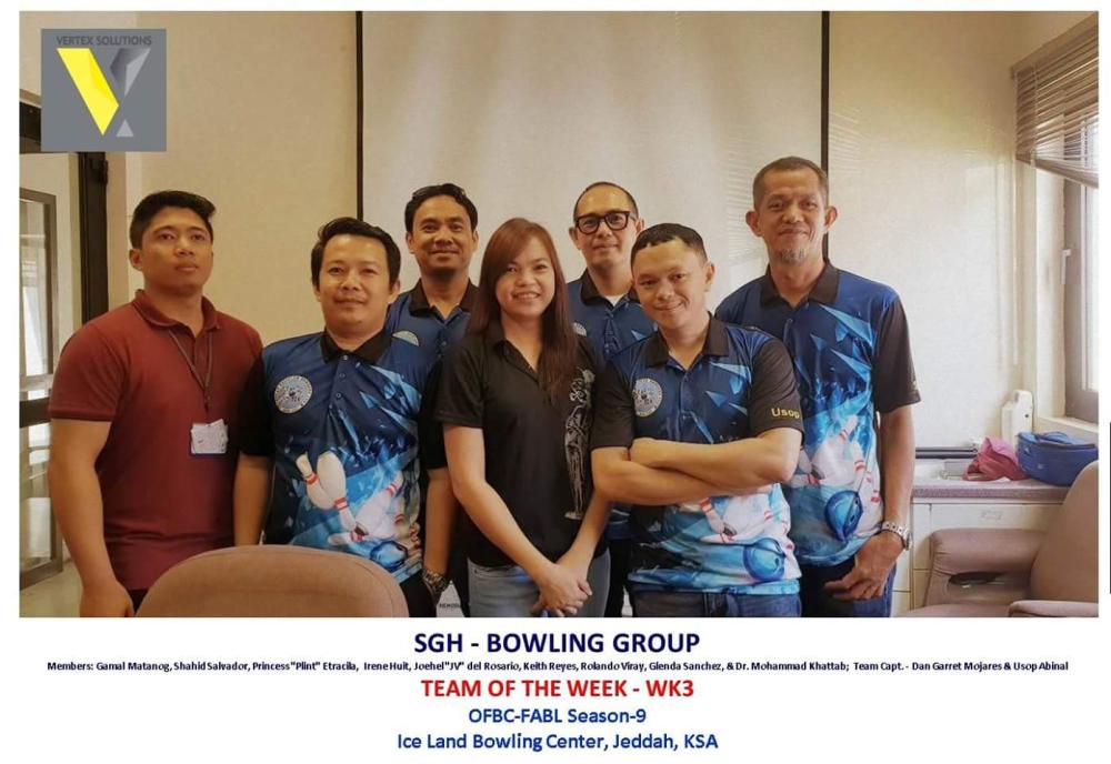 SGH Bowling Group after clinching the Vertex Solutions Team of the Week award