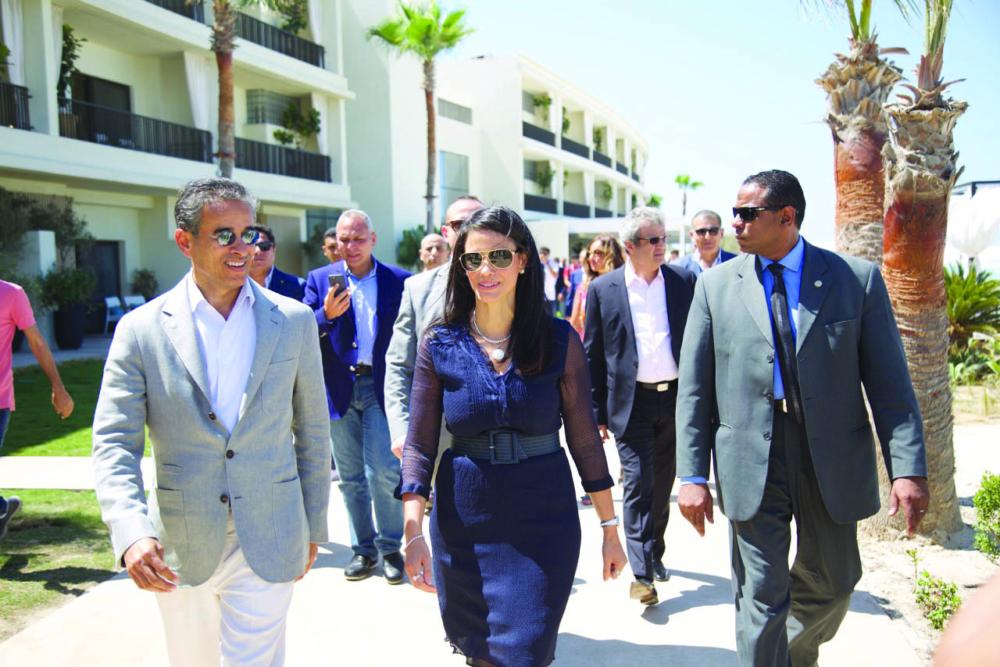 Dr Rania Al-Mashat, Egypt's Minister of Tourism and Mohamed Alabbar, Chairman, Emaar tour the parameter of Al Alamein Hotel after its official reopening 