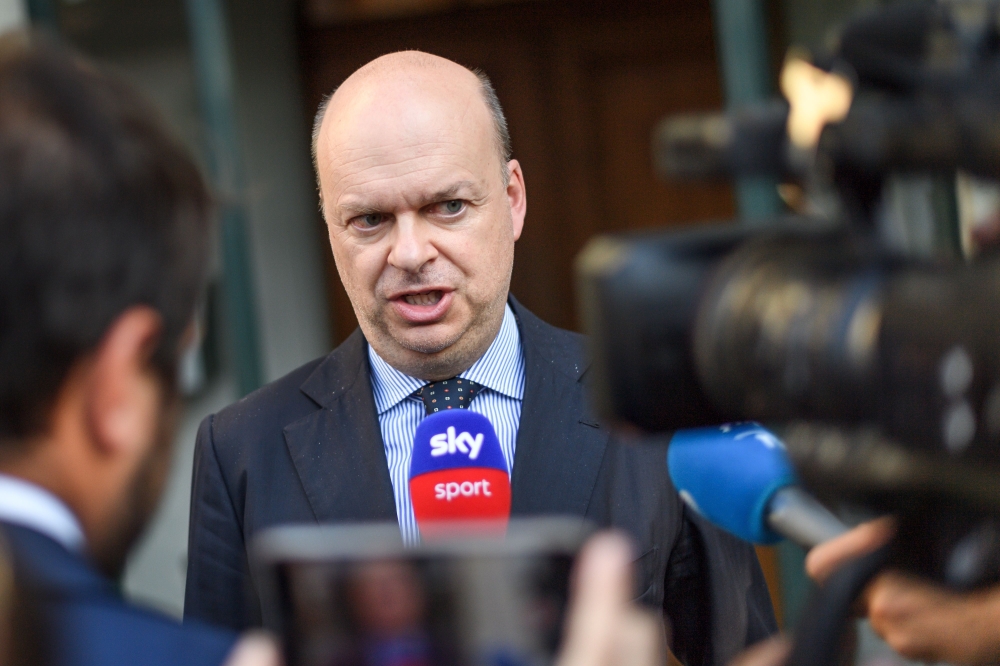 AC Milan's CEO Marco Fassone speaks to the press as he leaves the Court of Arbitration for Sport (CAS) after a whole-day appeal against an European ban for breaking UEFA's financial fair play rules, on July 19, 2017 in Lausanne. Last month European football's governing body UEFA banned Milan from the Europa League for the coming season. — AFP