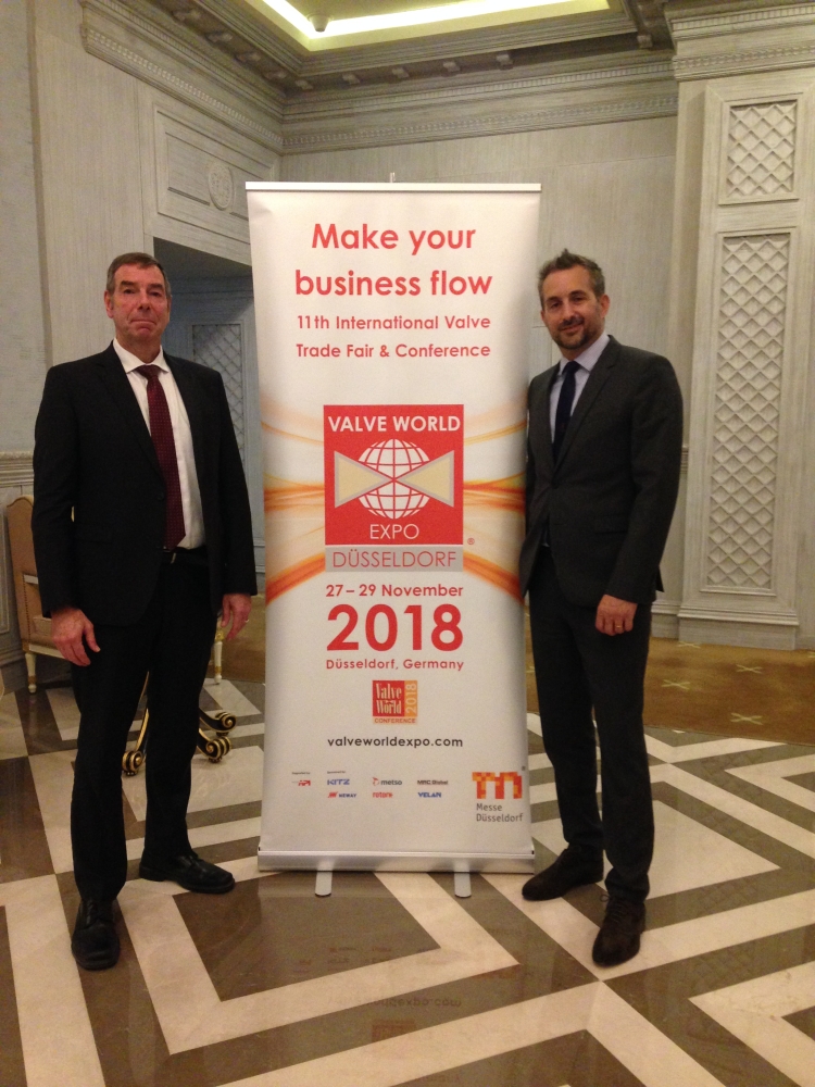Abdulhakim H. Al Khaldi, Chairman of the Asharqia Chamber, welcomes German Delegate Oliver Oehms and Friedrich-Georg Kehrer who are from the world's leading trade fair organization Messe Düsseldorf