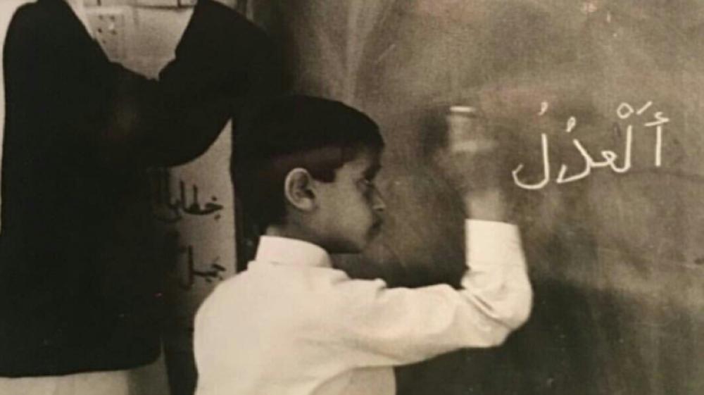 Sheikh Mohammed posted the photo on Twitter with a comment saying: “Justice is the foundation of the king... An old picture of my brother Mohammed bin Zayed when he was a student.