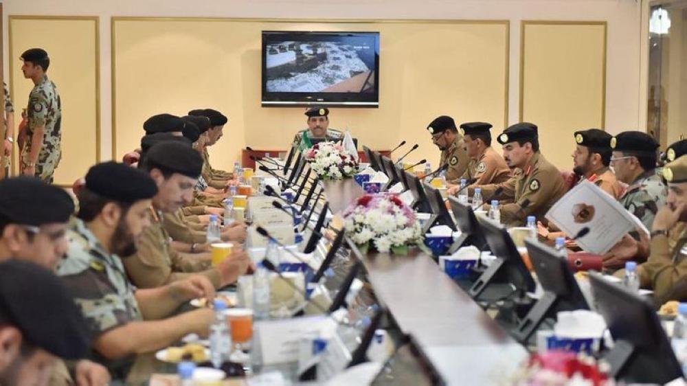 Lt. Gen. Khalid Bin Qarar A-Harbi chairs a meeting of the heads of Haj security commands in Mina.