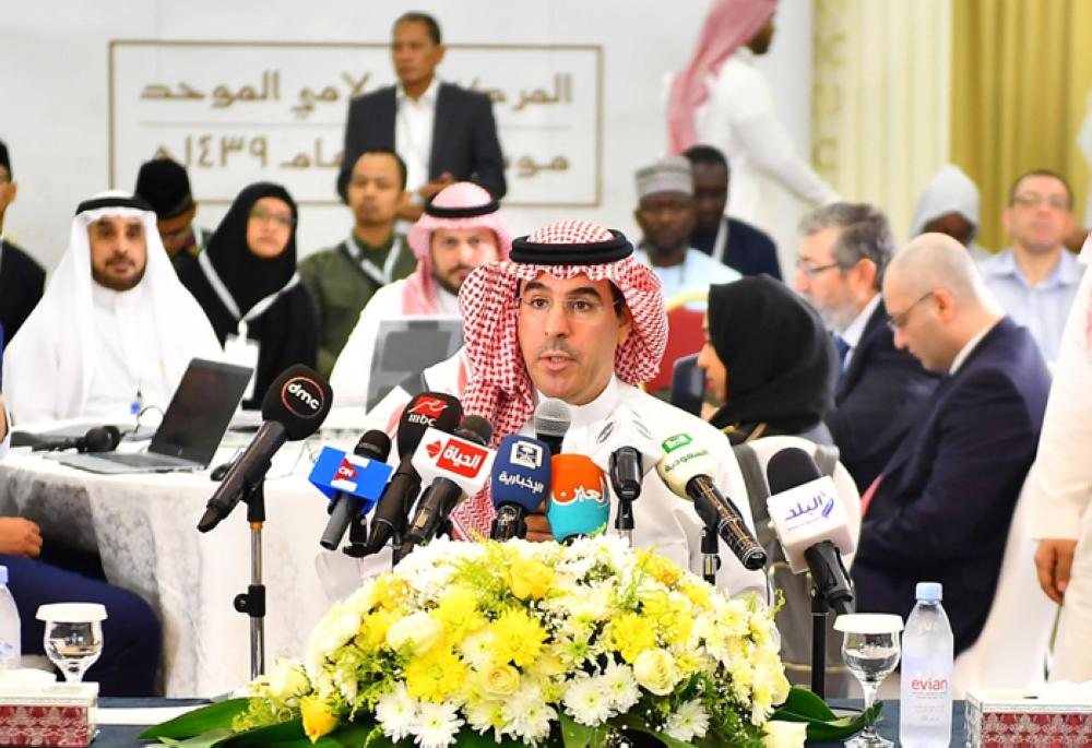Minister of Media Awwad Al-Awwad speaking to reporters during an inspection tour of the holy sites on Thursday. — SPA