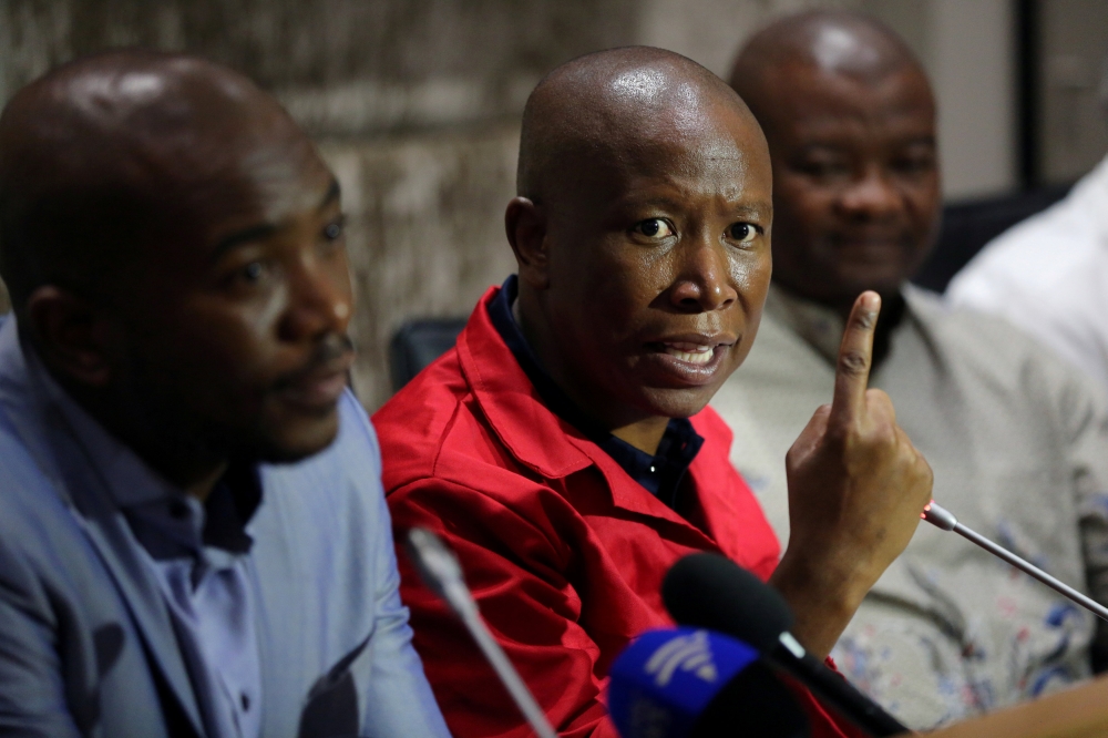 File photo shows Julius Malema, leader of the opposition Economic Freedom Fighters (EFF) party, speaking during a media briefing at Parliament in Cape Town, South Africa. — Reuters
