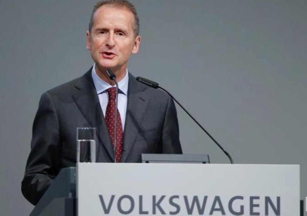 Herbert Diess, Volkswagen's new CEO, speaks during the Volkswagen Group's annual general meeting in Berlin, Germany. — Reuters