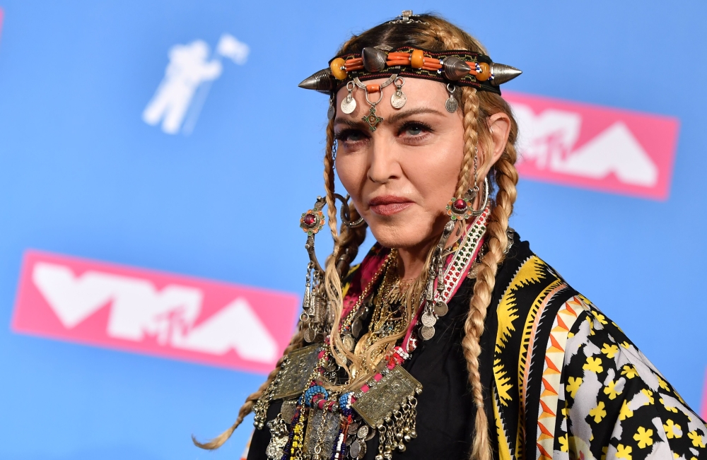 Madonna poses in the press room at the 2018 MTV Video Music Awards at Radio City Music Hall in New York City on Monday. — AFP