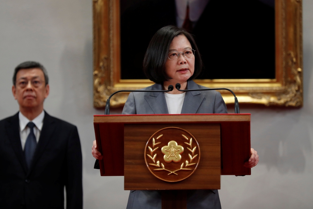 President Tsai Ing-wen speaks to the media on Tuesday in Taipei after El Salvador ended diplomatic relations with Taiwan. — Reuters