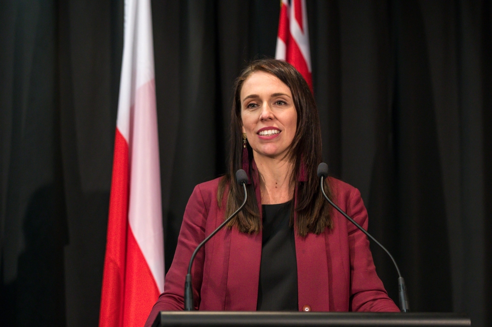 New Zealand’s Prime Minister Jacinda Ardern speaks during a joint press conference with Poland’s President Andrzej Duda, not seen, in Auckland on Wednesday. — AFP