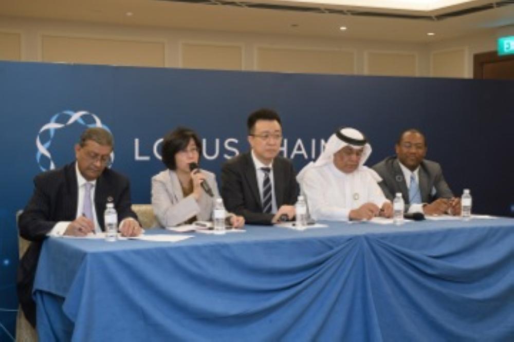 Khalfan Saeed Al Mazrouei, Sang-Yoon Lee, with other officials during the press conference
