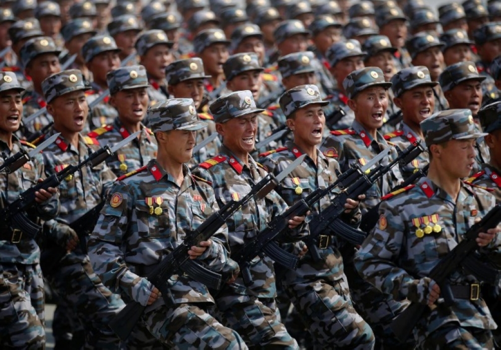 File photo shows North Korean soldiers march during a military parade marking the 105th birth anniversary of the country's founding father Kim Il Sung in Pyongyang, North Korea. — Reuters