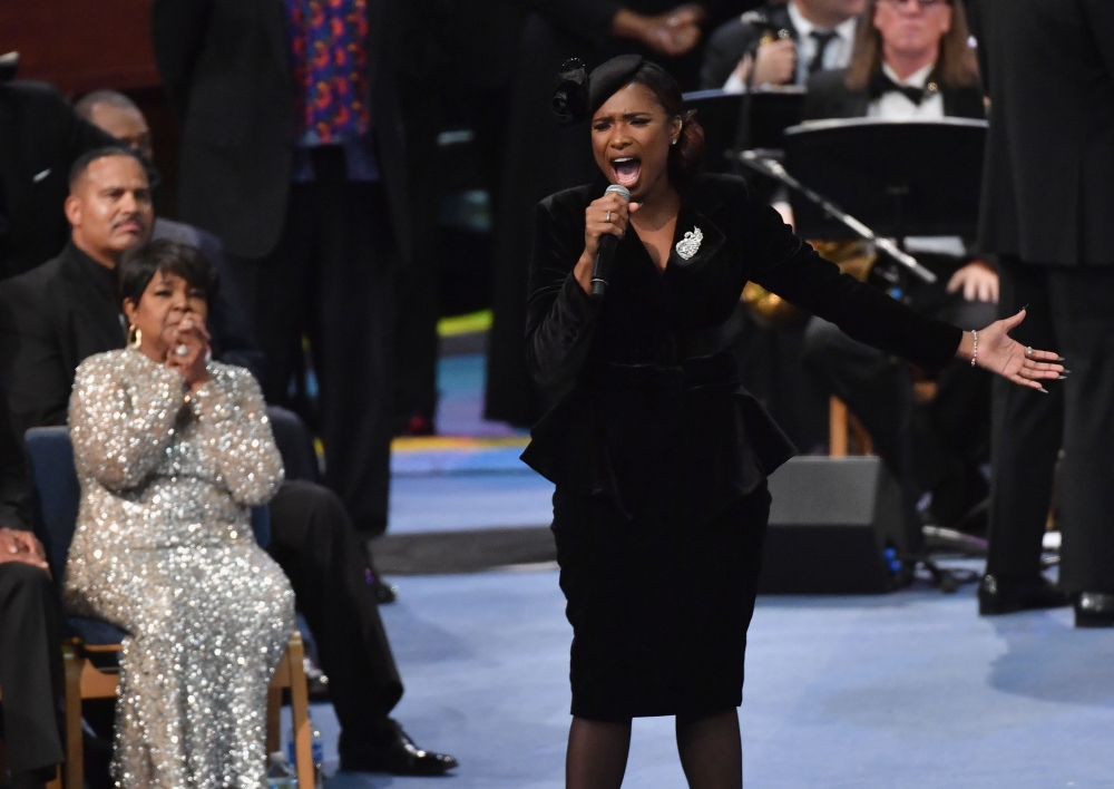 Singer Jennifer Hudson performs at Aretha Franklin's funeral at Greater Grace Temple in Detroit, Michigan on Saturday. - AFP