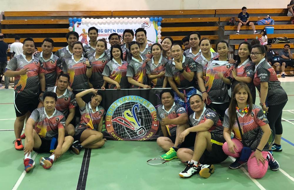 The Desert Smashers Club (DSC) badminton squad at the PBG Bahrain tournament.