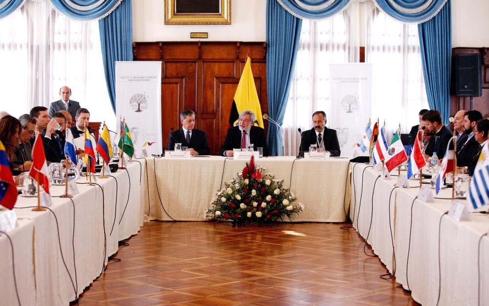 Ministers from a dozen Latin American nations start a two-day meeting on how they can cooperate to end the massive Venezuelan migrant crisis that has jolted the region, at the Foreign Ministry in Quito, Ecuador, on Monday. — AFP