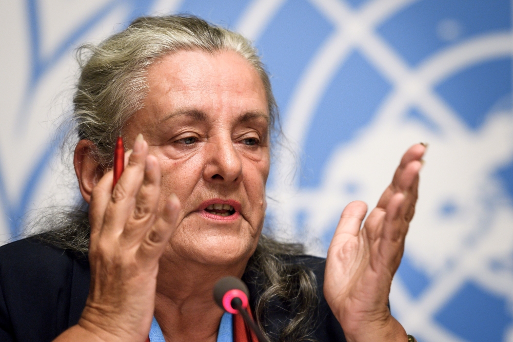 Member of the UN Commission of Inquiry on Burundi, Francoise Hampson, gives a press conference to present a report on rights violations in the country in Geneva on Wednesday. — AFP