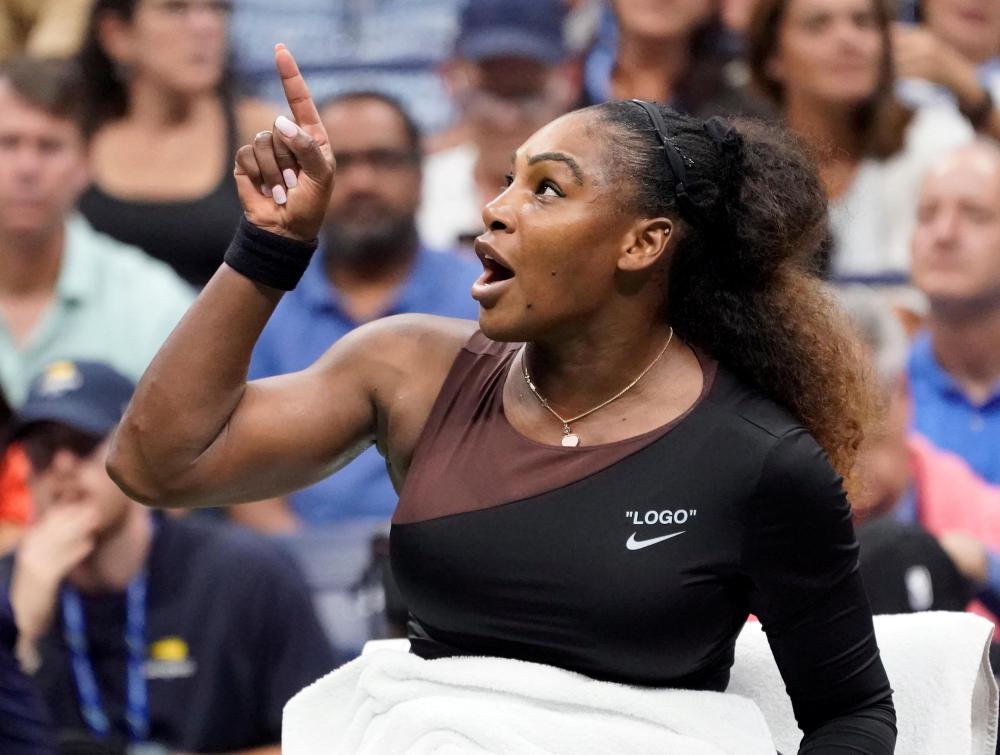 Serena Williams of the US argues with chair umpire Carlos Ramos (not pictured) while playing Naomi Osaka of Japan at the 2018 US Open final in New York on Sept. 8, 2018. — Reuters
