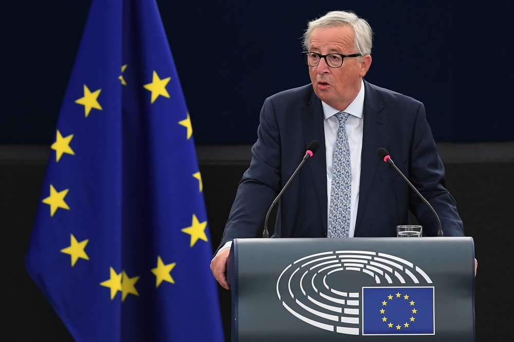 European Commission President Jean-Claude Juncker delivers his State of the Union speech at the European Parliament in Strasbourg, eastern France, on Wednesday. — AFP
