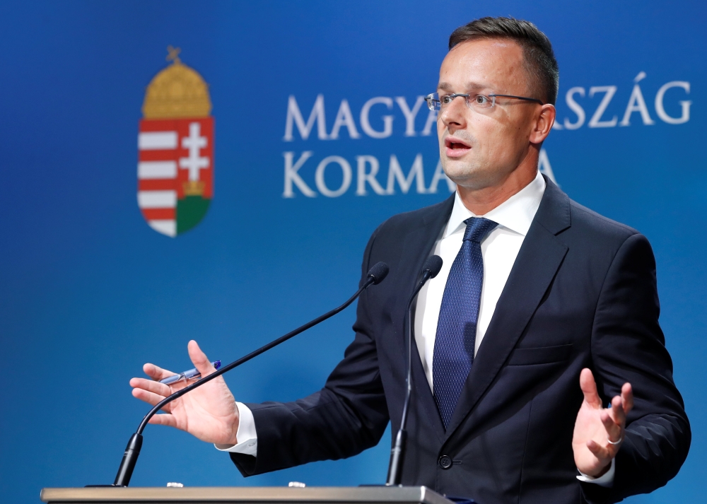 Hungarian Foreign Minister Peter Szijjarto holds a news conference in Budapest, Hungary, on Wednesday. — Reuters