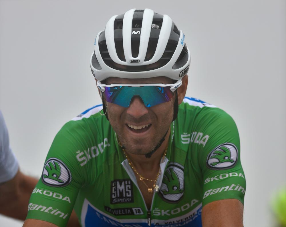 Team Movistar's Spanish cyclist Alejandro Valverde races to the finish-line of the 17th stage of the 73rd edition of 